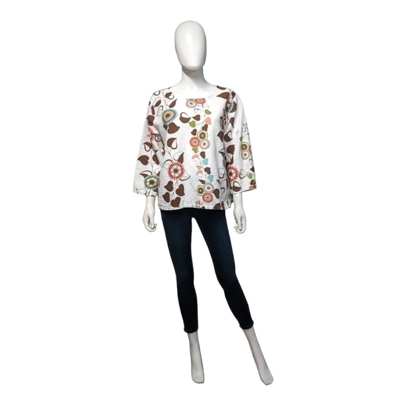 Hot Cotton Tops - Hot Cotton White Floral Linen Top, XL